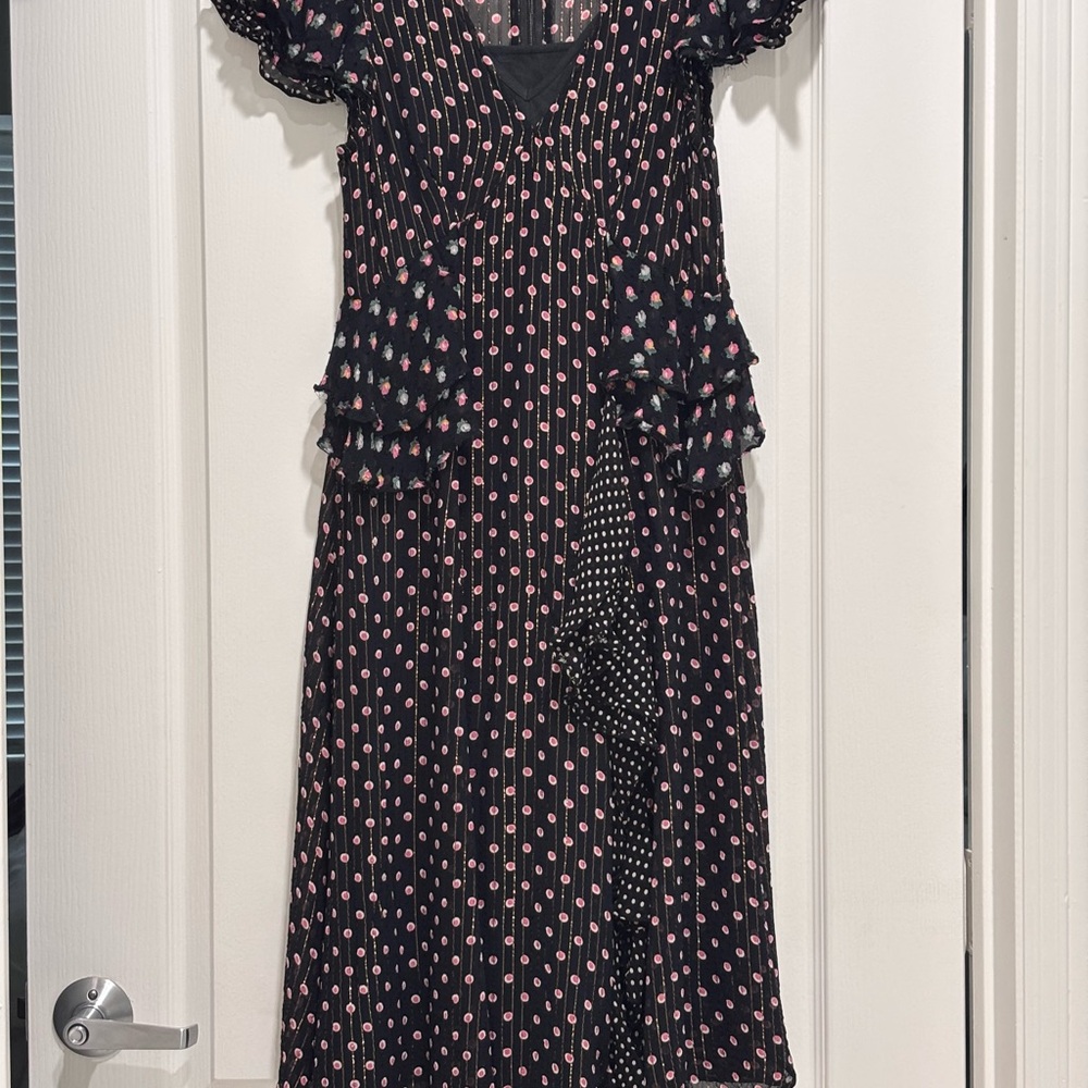Topshop Black and White Ruched Midi Dress XS